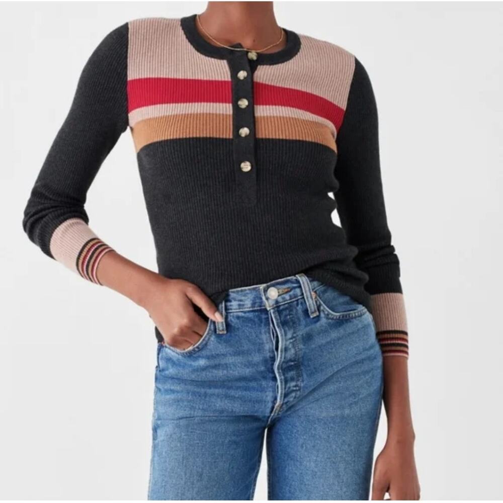 Faherty Black and Red Striped Blouse